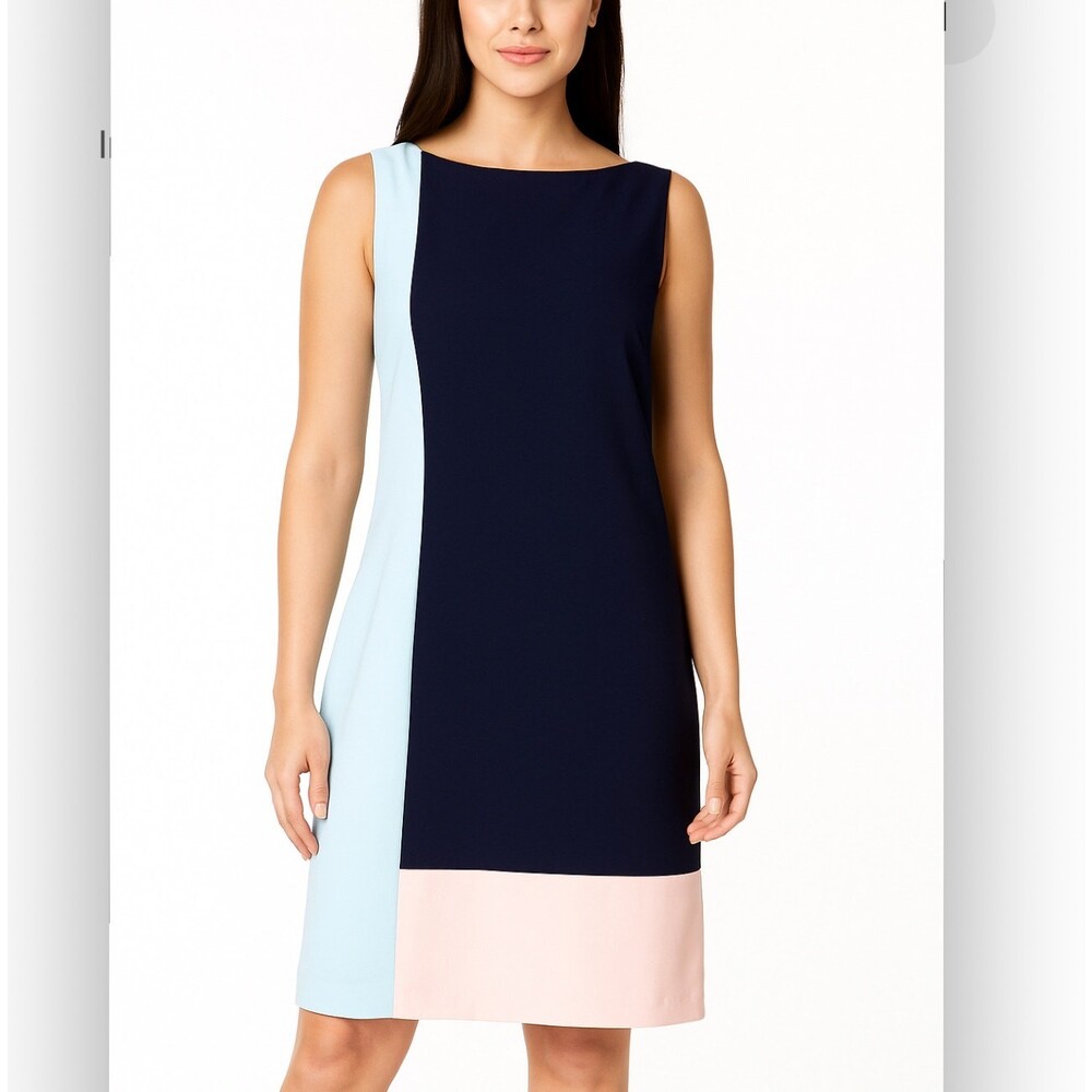 Lauren Ralph Lauren dress-Navy/sea foam/white Sz 8 sleeveless above the knee
